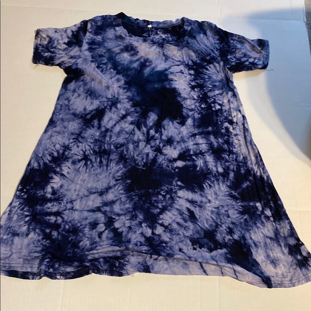 Blue and White A-Line Casual Dress with Crew Neck